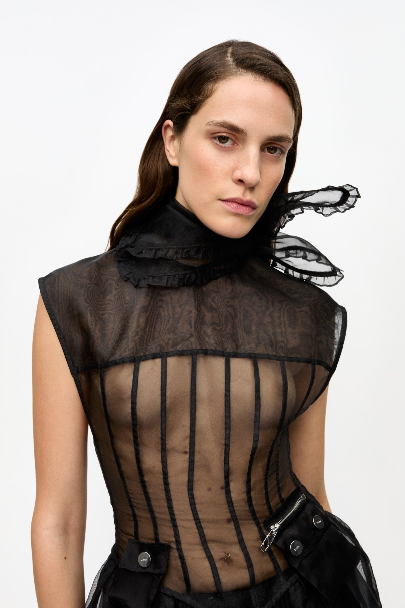 Technical Organza Frill Scarf | Black