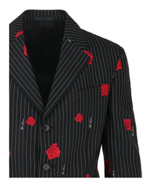 Versace | Embroidered Rose Wool Blend Blazer