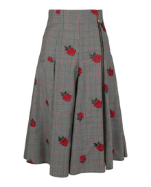 Versace | Floral Embroidered Plaid Skirt