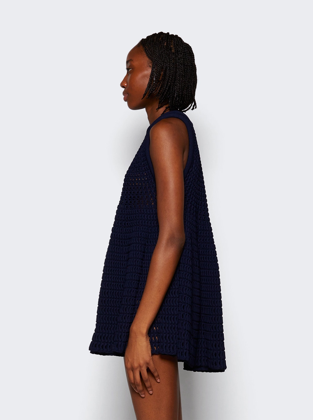 Women | ALAÏA | Waffle Knit Dress | Night Blue