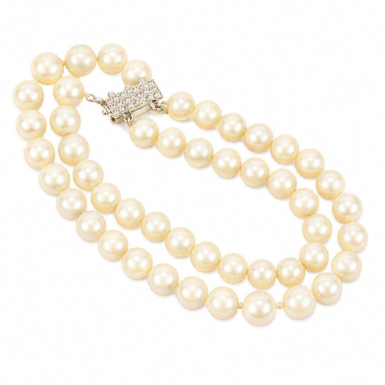 AAA Quality Round Strand Bracelet | 10K White Gold | Freshwater Pearl | 6mm - 7mm | Double Row Clasp