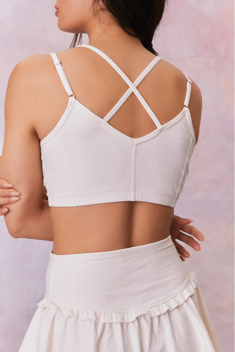 Womens | Aiden Bow Print Sports Bra | Cloud Dancer