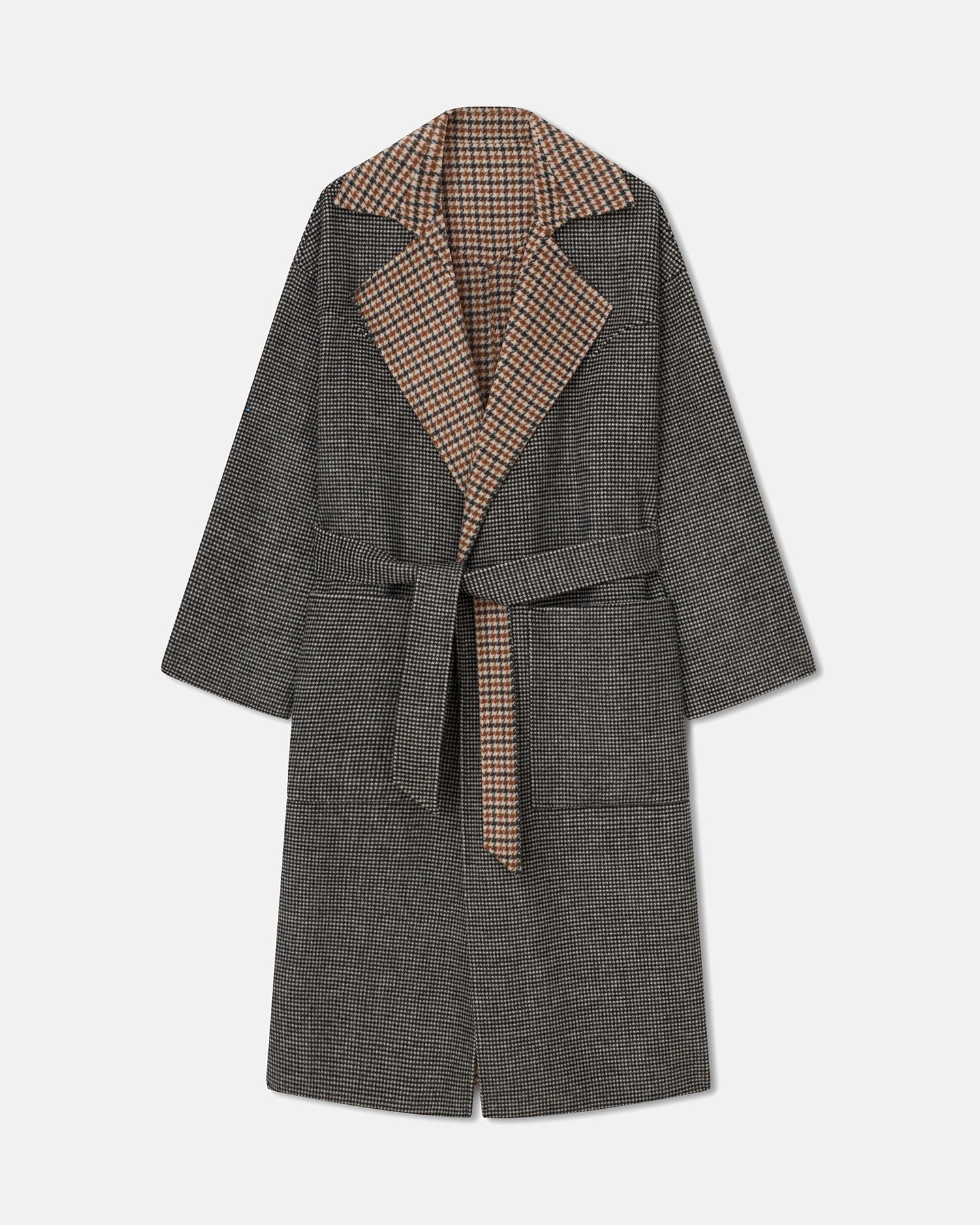 Alamo Wool Silk Blend Robe Coat | Reversible Check