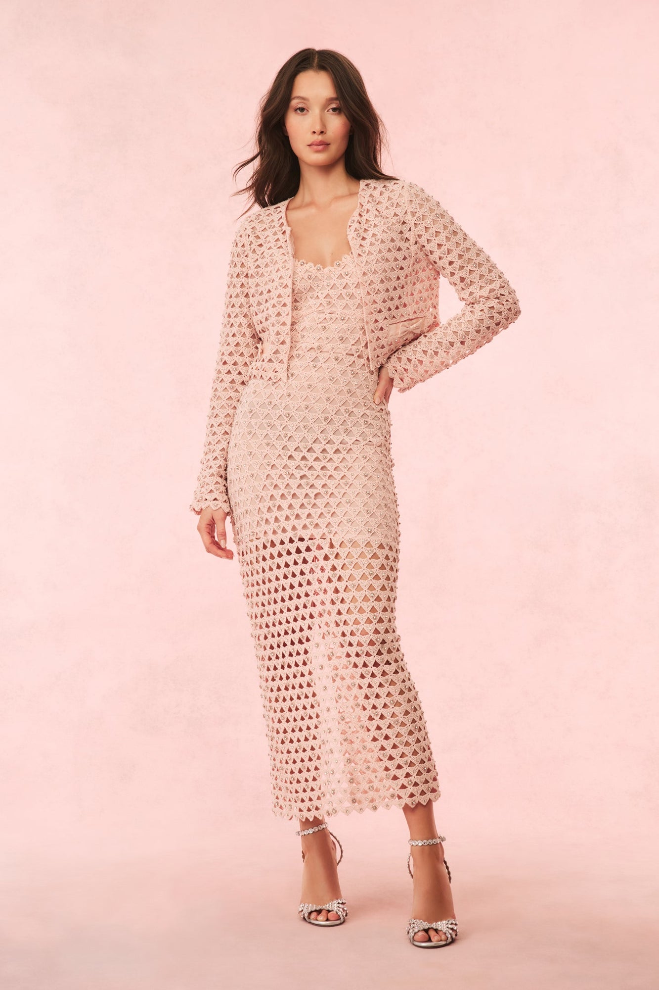 Alaya Rhinestone Cotton Lace Jacket | Cherished Pink