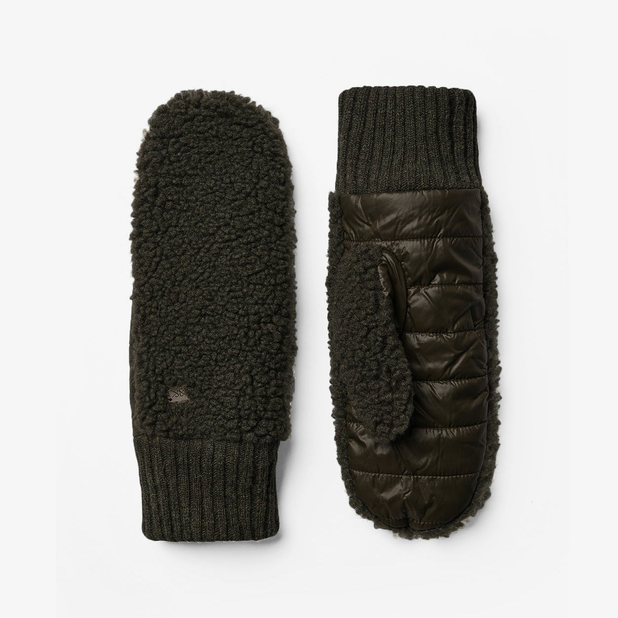 Alina Sustainable Faux Sherpa Puffer Mittens | Cedar