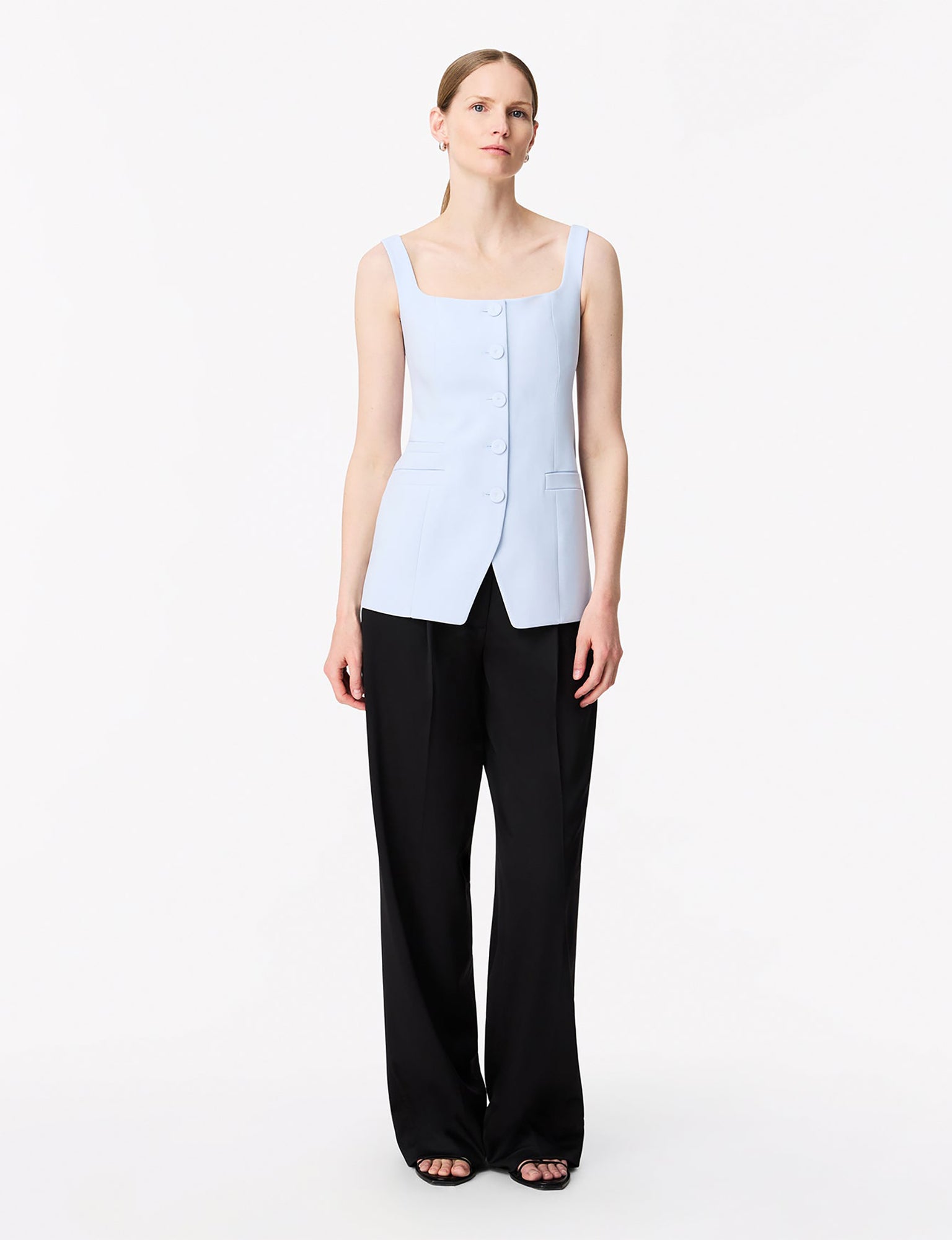 Women | Square Neck Buttoned Top | French Blue