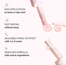 Active™ Shine Opal by Manucurist: Open nail polish bottles with brush and drops beside text—Easy application with no need for base or top coat; fast drying without a lamp; buildable make-up effect in 1 or 2 coats; enriched formula with active ingredients to strengthen nails and support your nail care routine.
