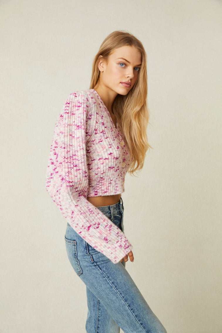 Womens | Avignon Hand Painted Crop Cardigan | Berry Medley