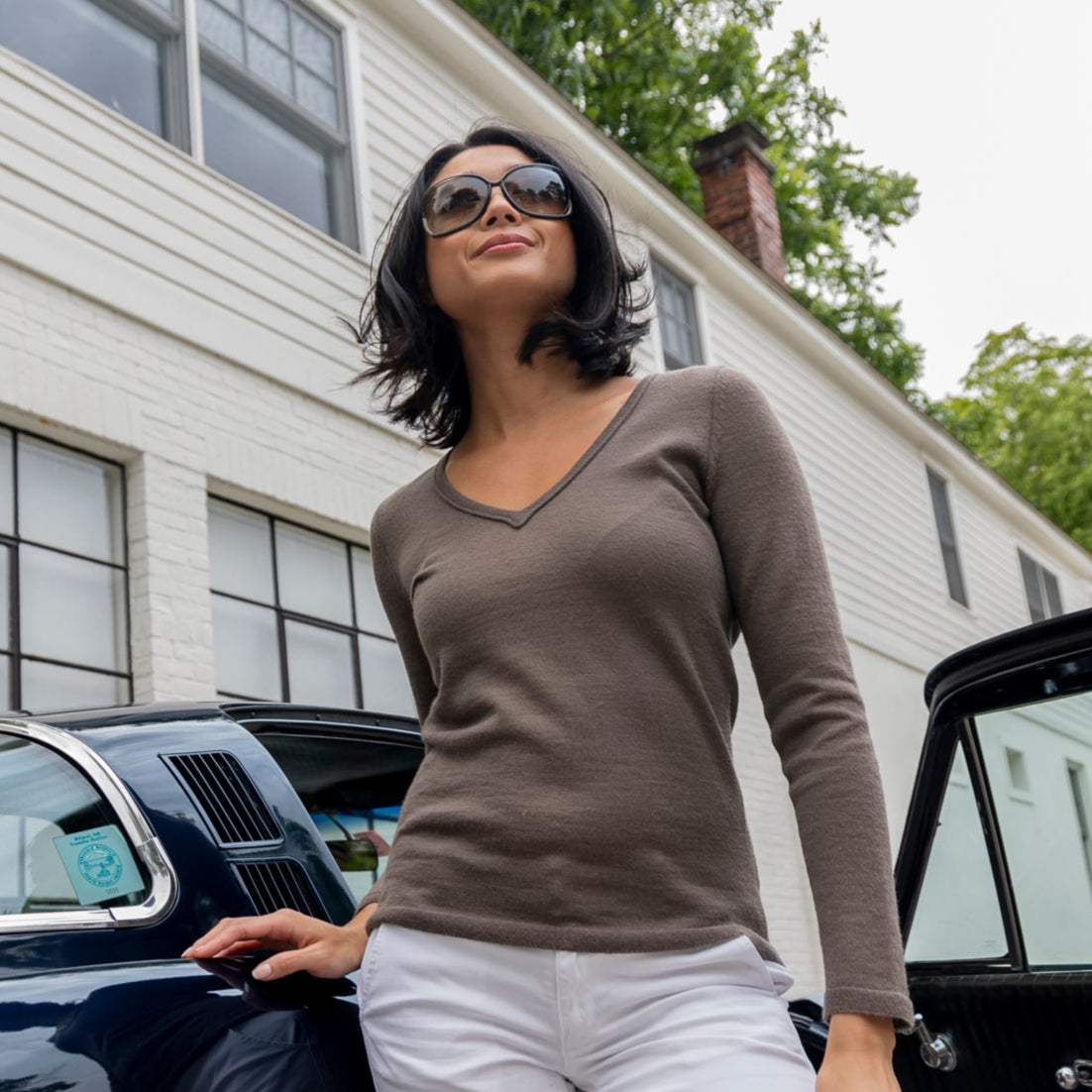 Women | V Neck Sweater | Mocha