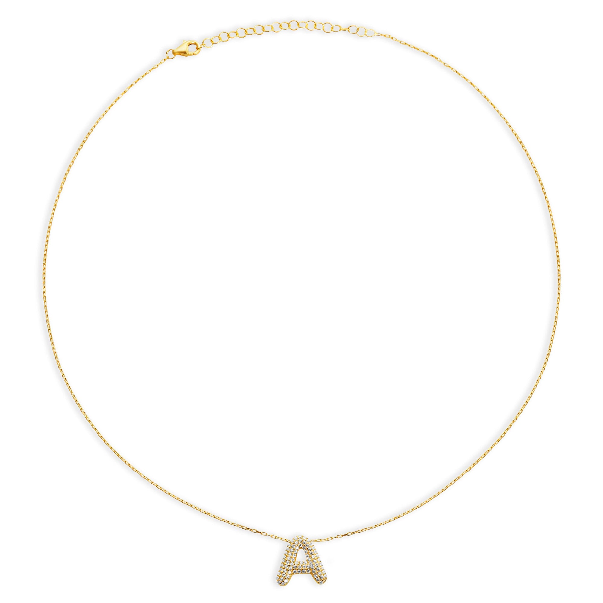 The Pave' Bubble Letter Pendant Necklace | 18KT Gold Vermeil & Sterling Silver