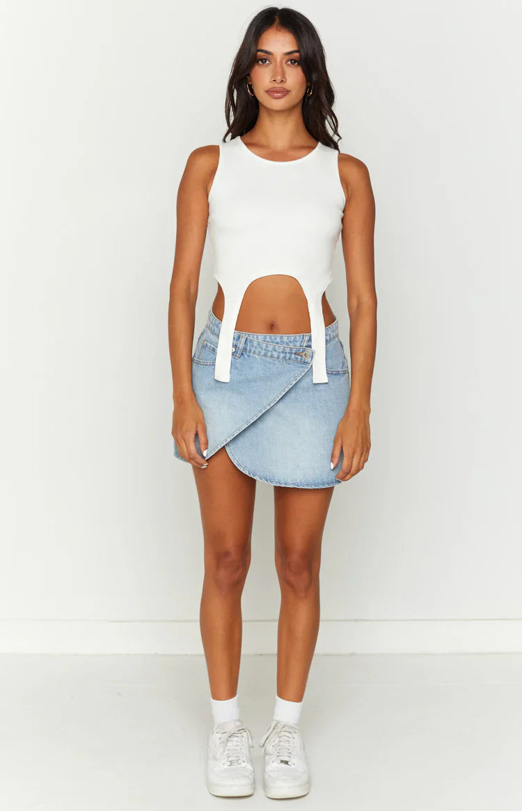 Alcmene Asymmetrical Wrap Mini Skirt | Denim