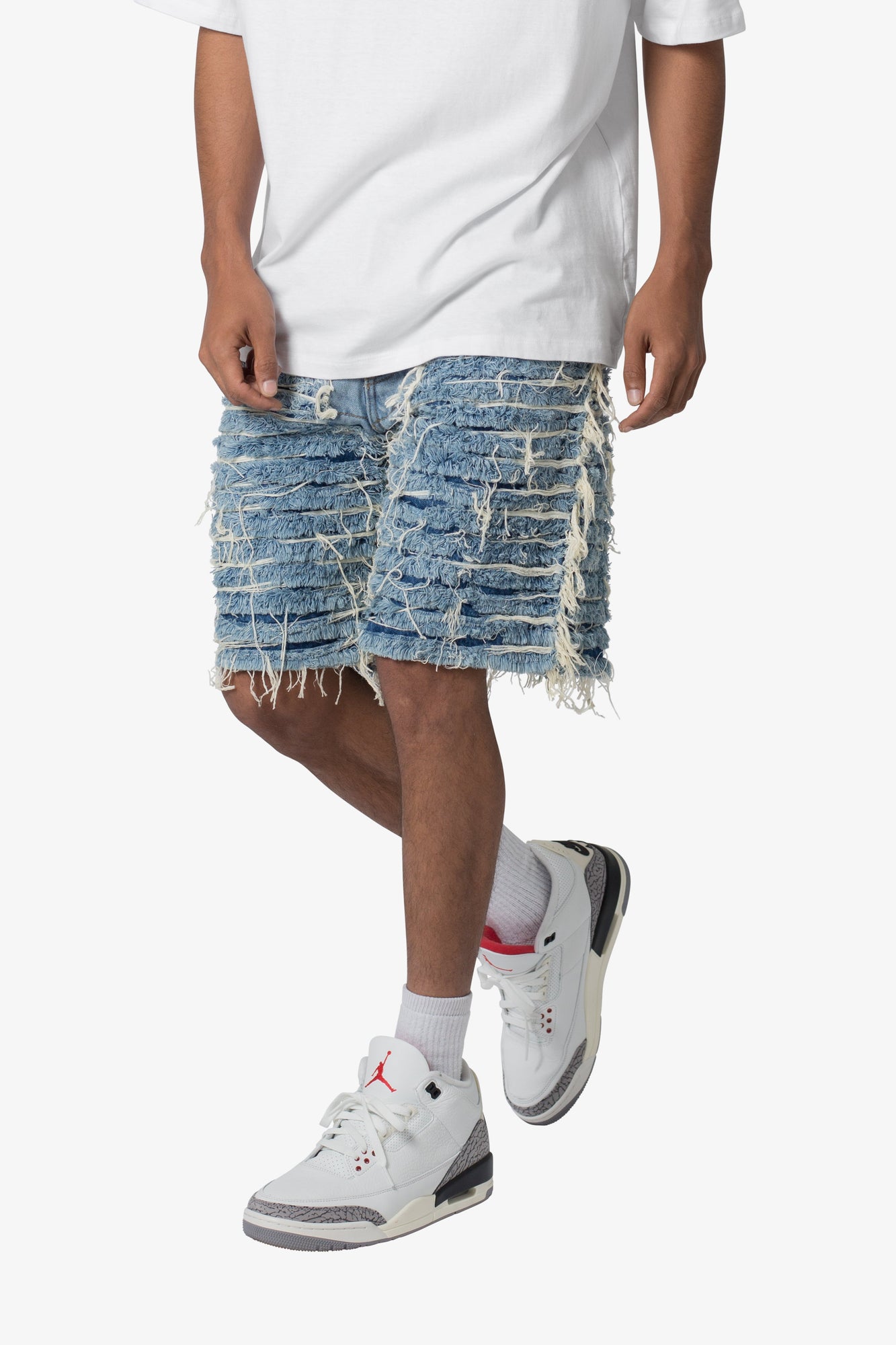 Allover Frayed Denim Shorts | Blue