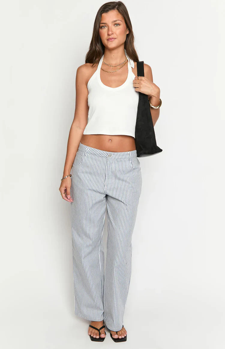 Amity Mid Rise Straight Leg Jeans | Navy Stripe