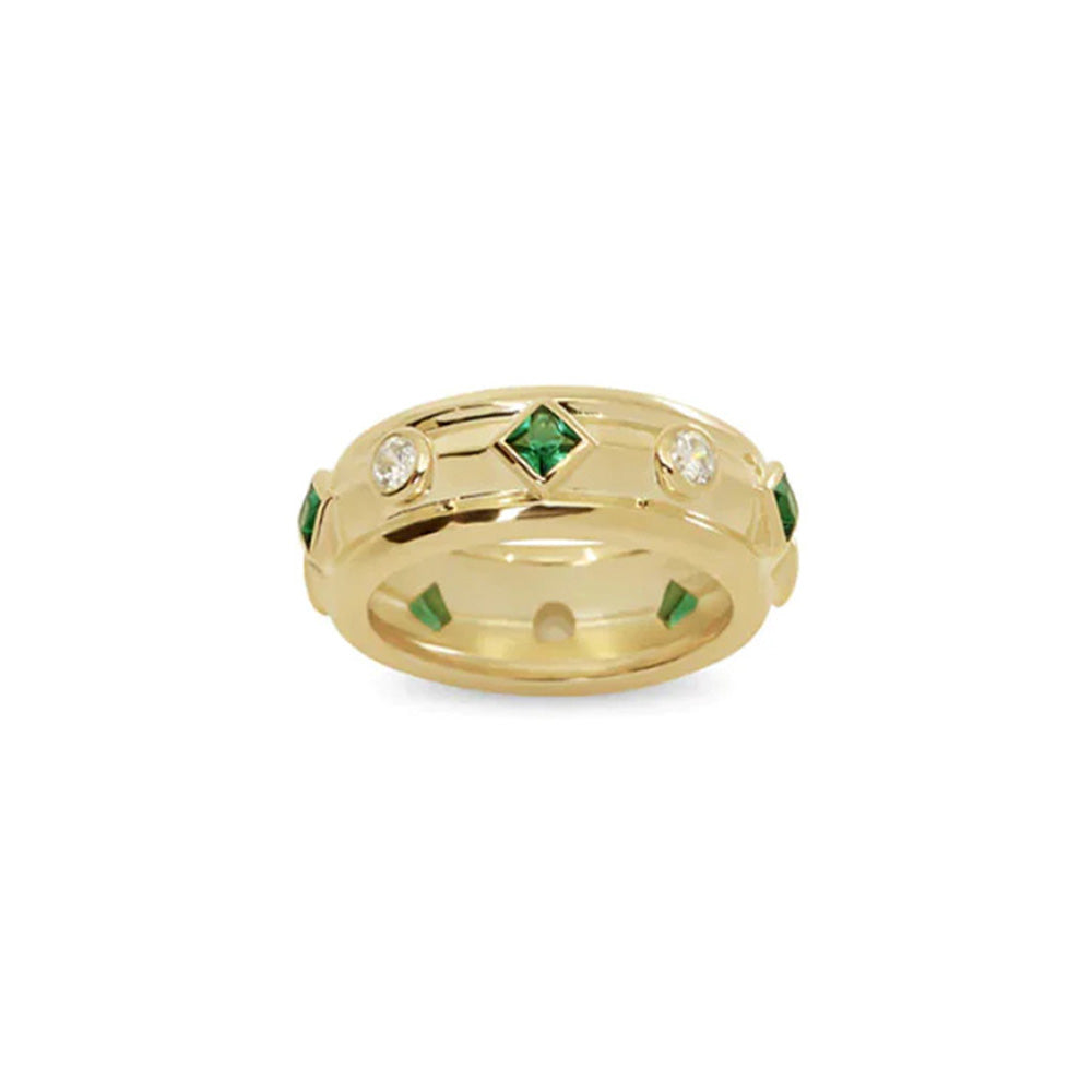 The Green Emerald Solitaire Band | 18KT Gold Vermeil