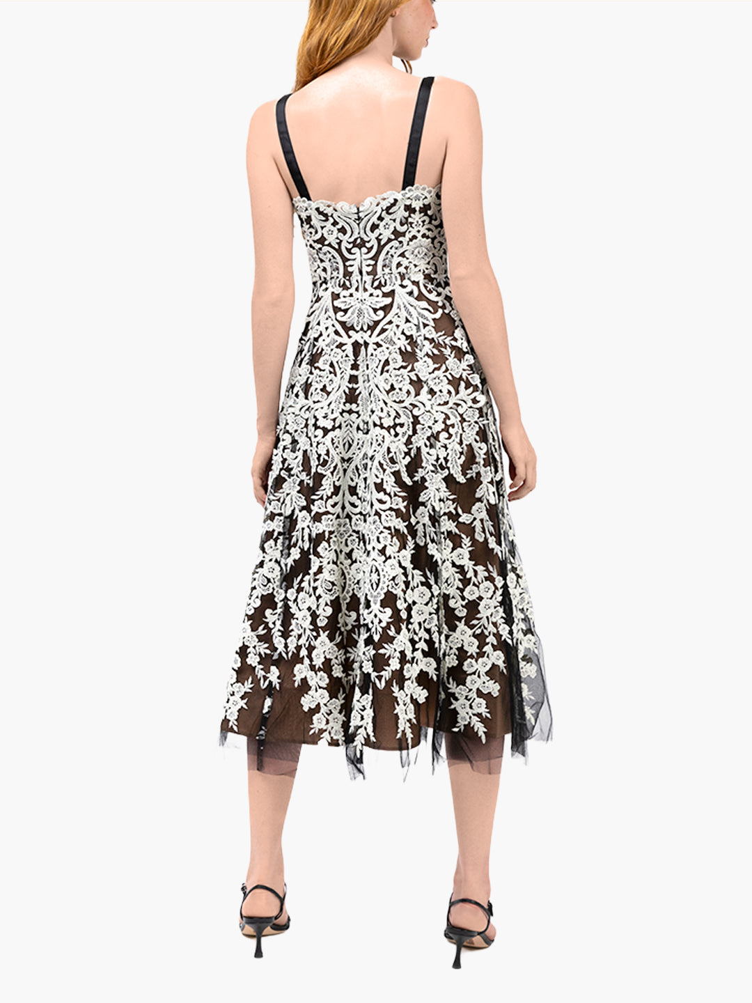 Mirrored Lace Floral Midi Dress | Ivory/Black