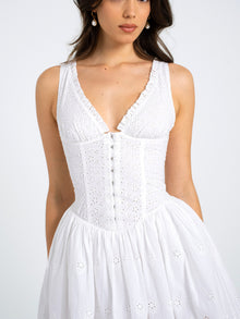 Aaliyah Eyelet Plunging Halter Drop Waist Mini Dress | White