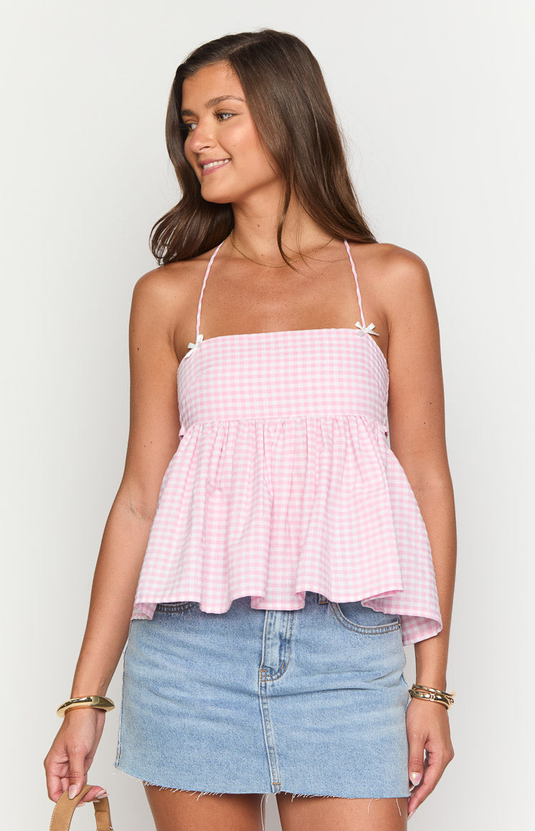Aspen Gingham Halter Top | Pink