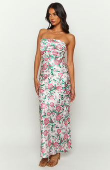 Astra Strapless Satin Midi Dress | Floral