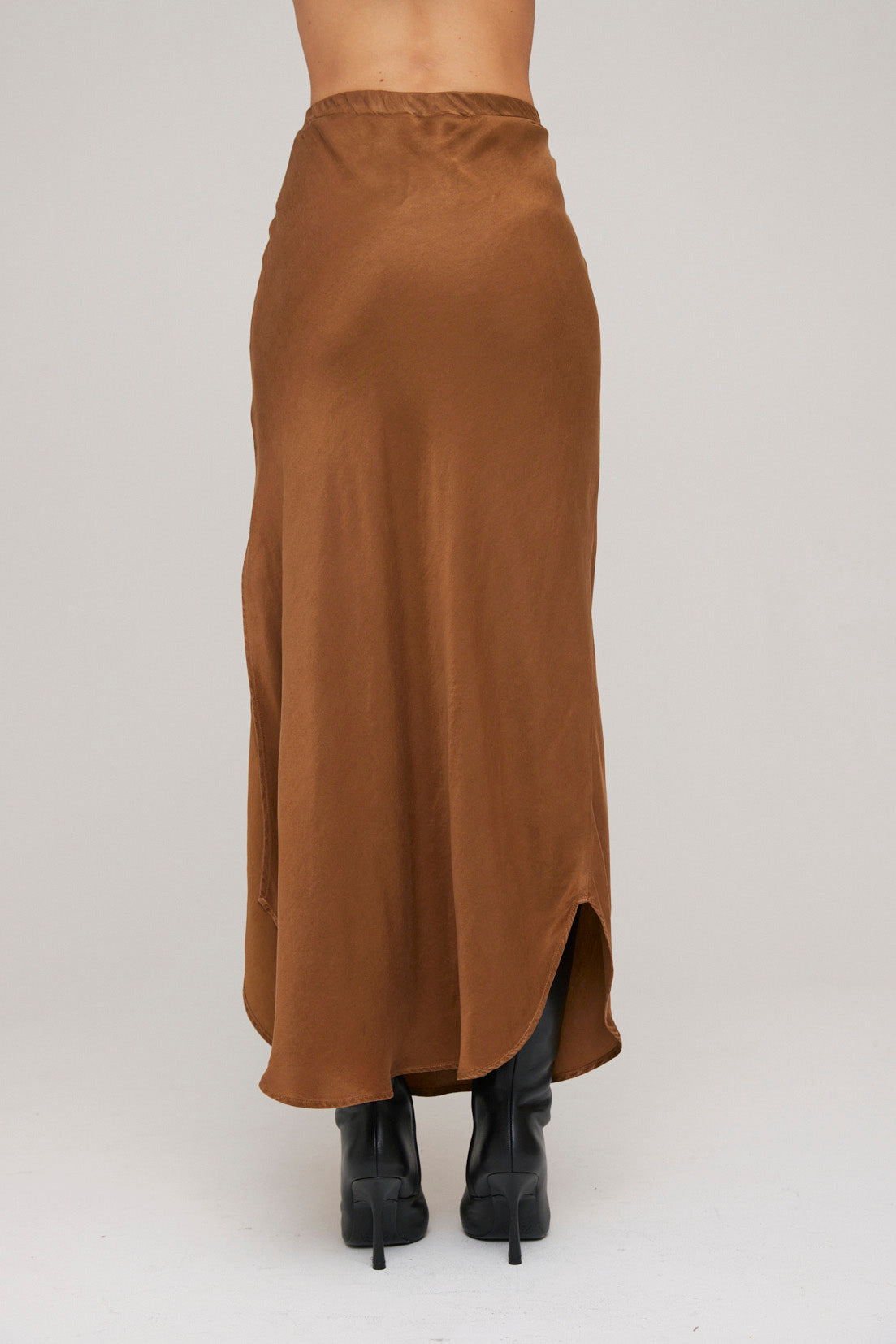 Asymmetric Side Slit Bias Skirt - Twilight Gold