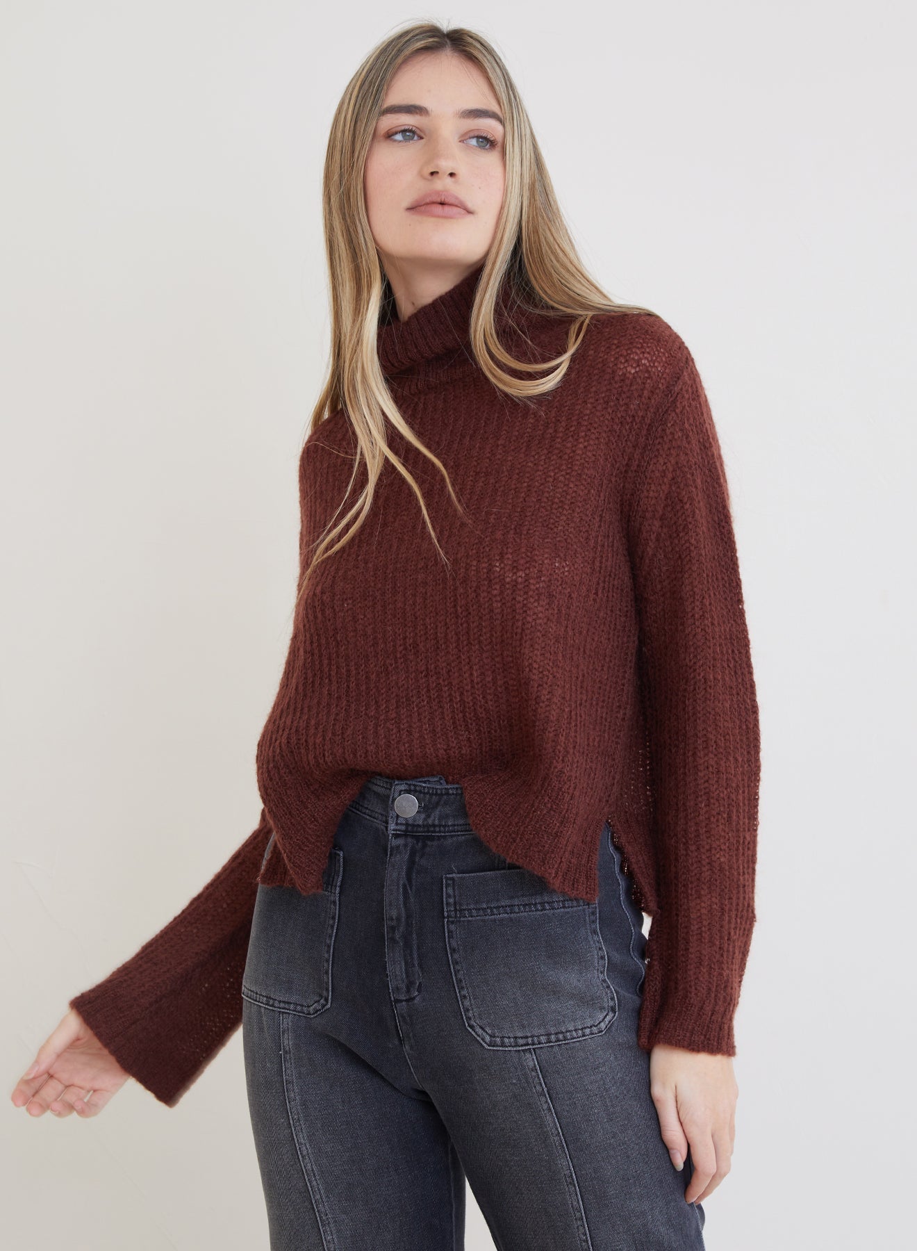 Brea A-Line Turtleneck Sweater  - Amber Brown