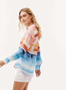 Side Slit Button Down Shirt | Horizon Sunset Print