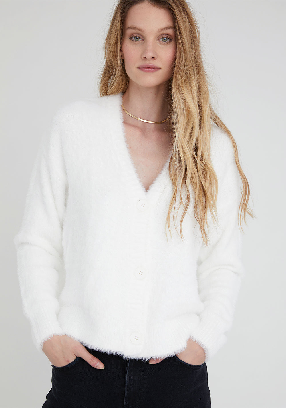 Fuzzy Sweater Cardigan - Winter White