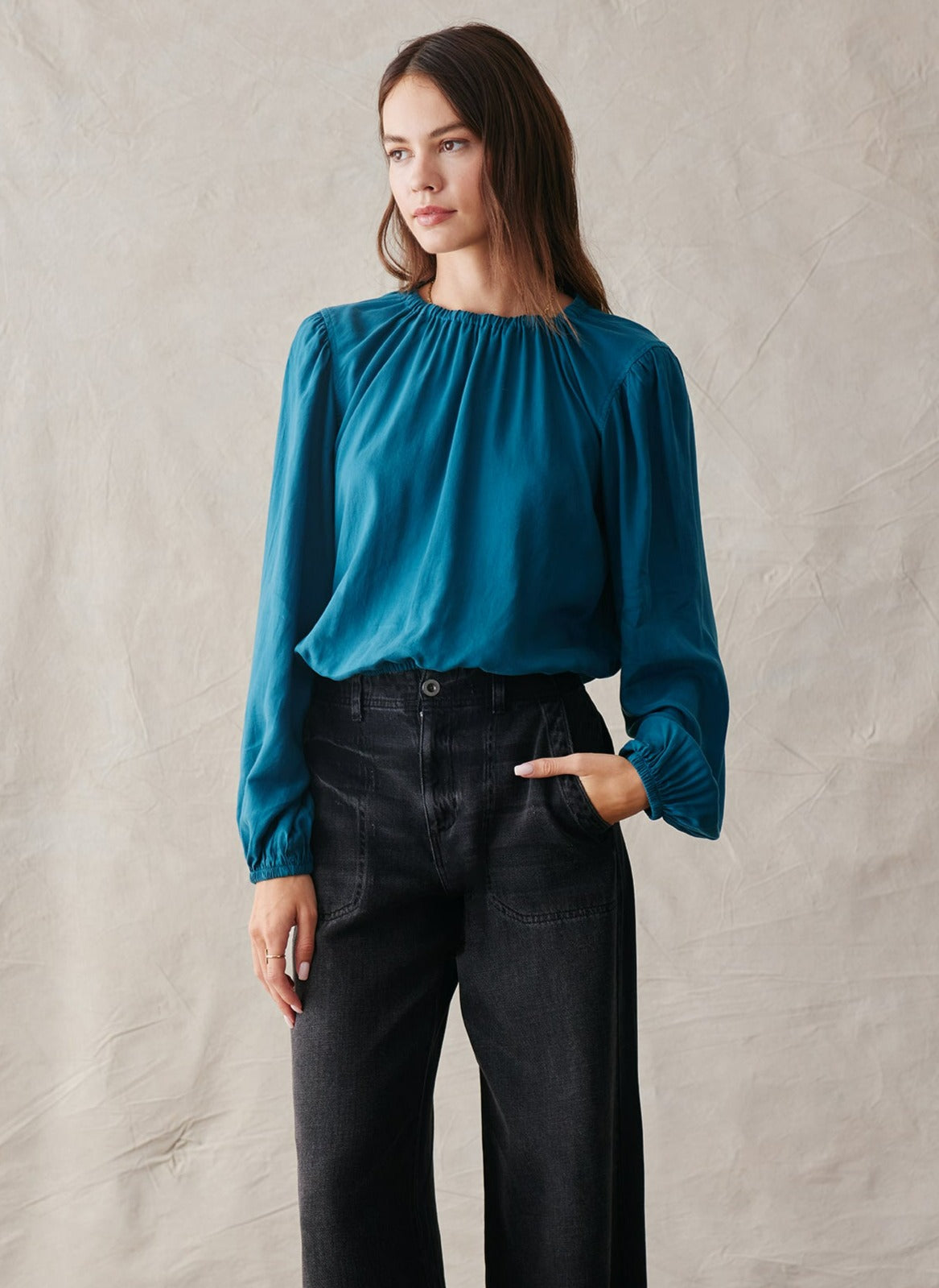 Elastic Shirred Top - Teal Ocean