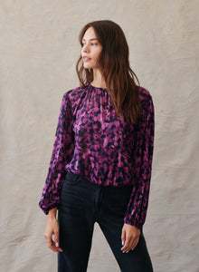 Elastic Shirred Top - Berry Floral Print