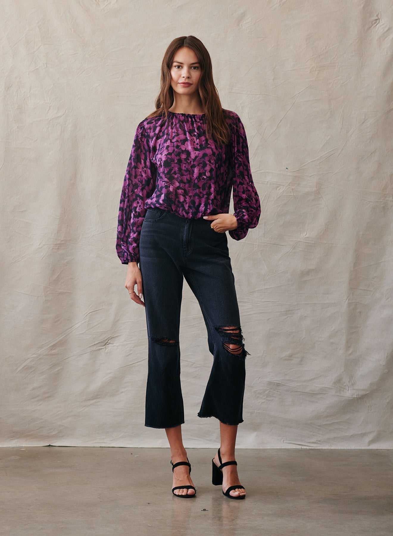 Elastic Shirred Top - Berry Floral Print