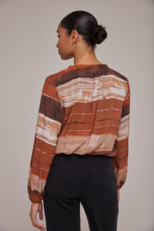 Elastic Shirred Top - Rust Stripes Print