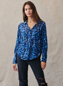 Full Button Down Hipster Shirt - Cobalt Floral Print