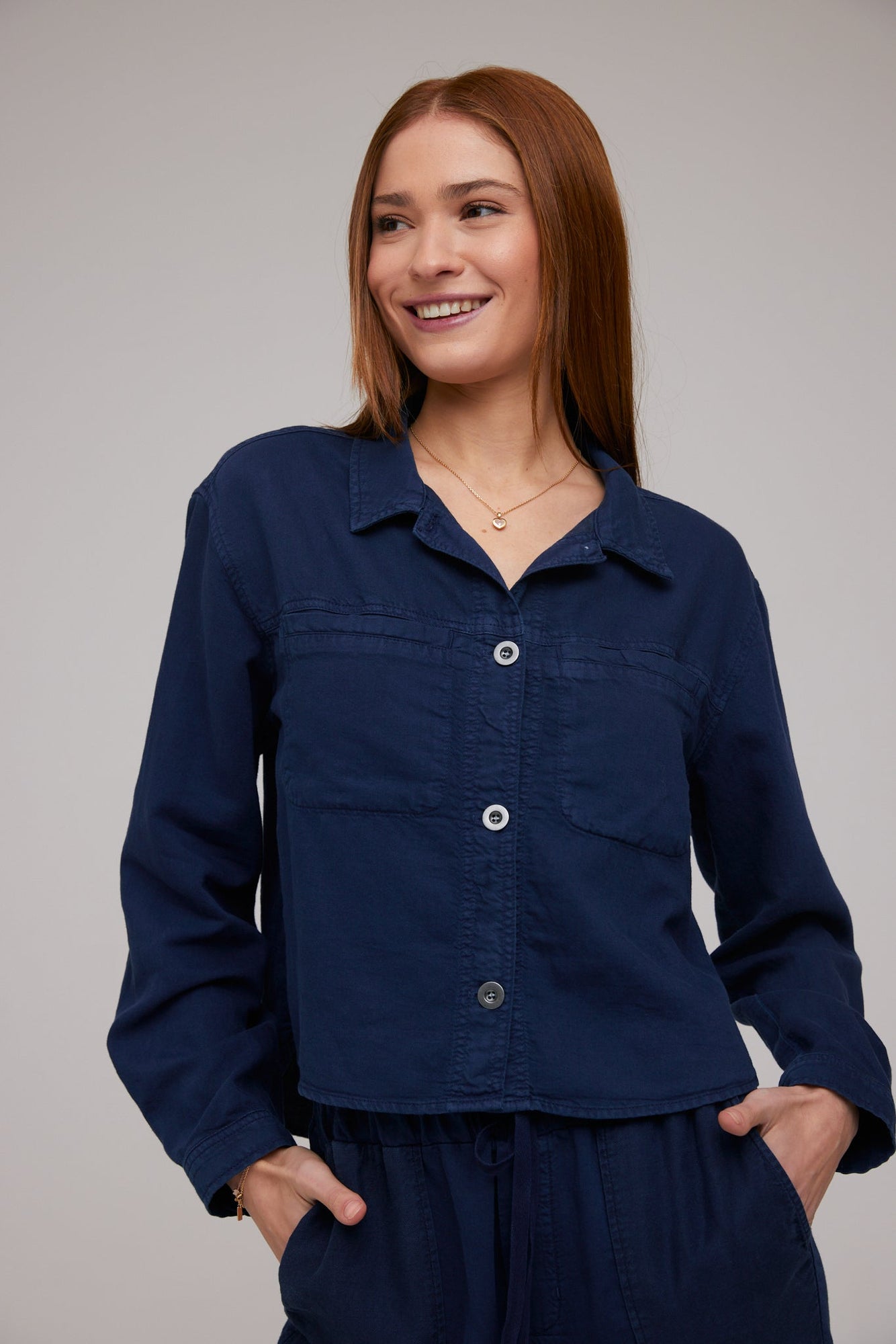 Welt Pocket Crop Shacket - Twilight Navy