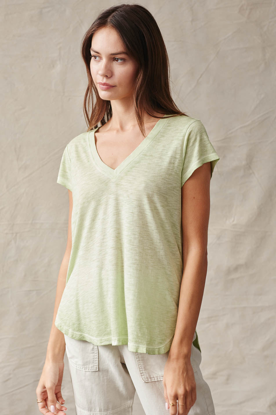 Rib Neck V|Tee | Light Sage