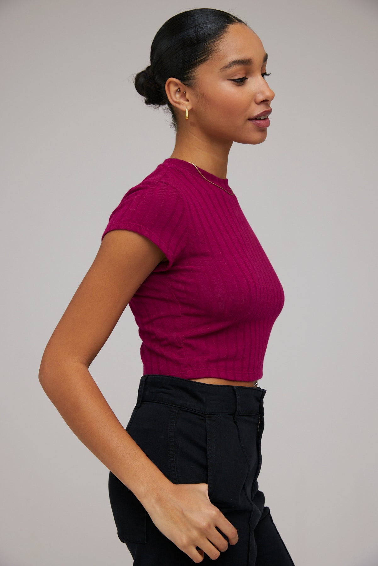 Capsleeve Crew Tee - Dark Fuchsia