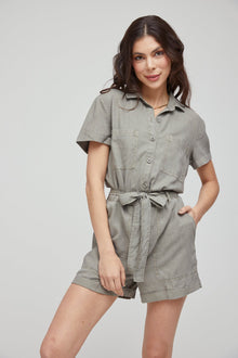 Rolled Hem Utility Romper | Soft Army