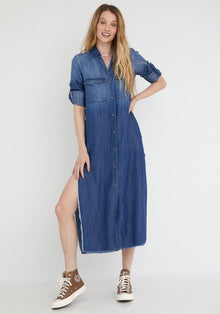 Maxi Shirt Dress - Dark Ombre Wash