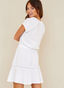 Eyelet Flutter Sleeve Mini Dress | White