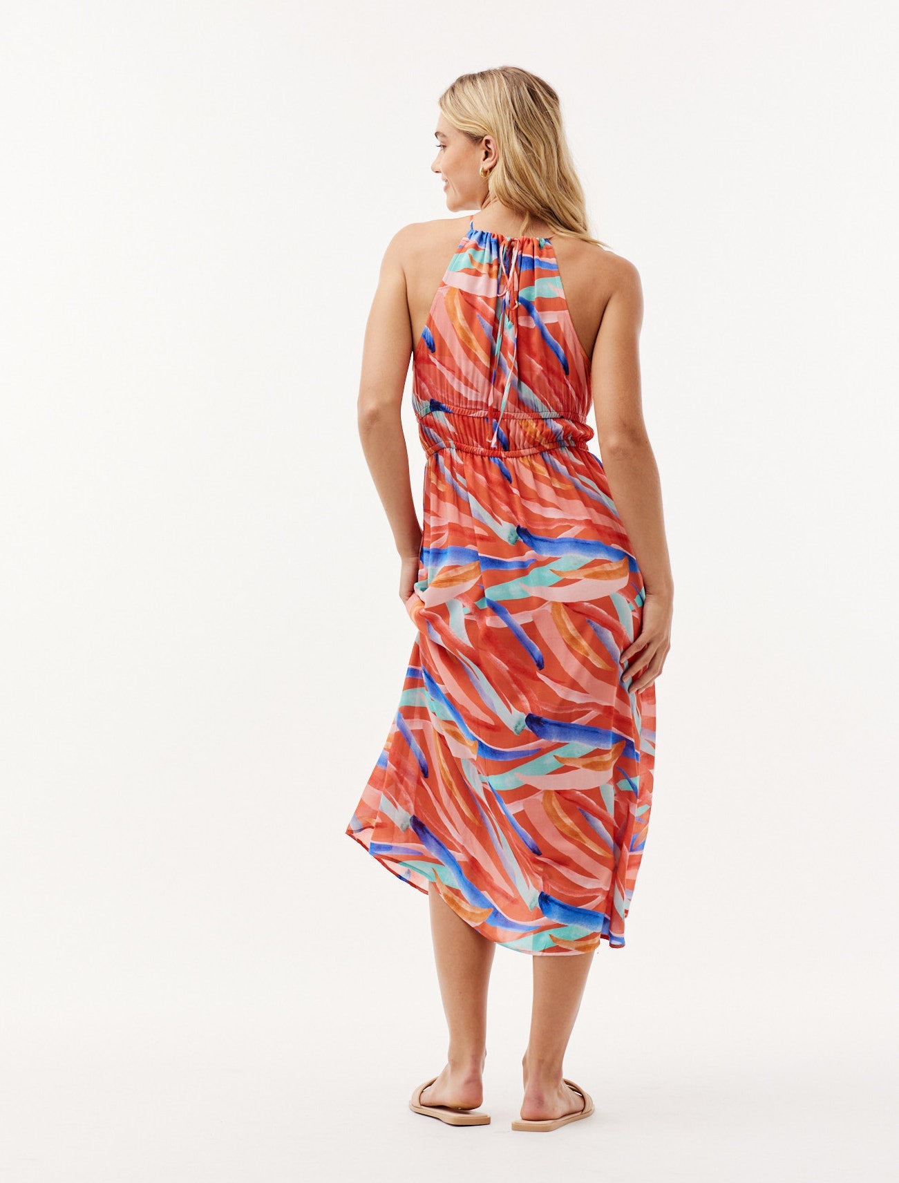 Sleeveless Elastic Waist Midi Dress | Paradiso Print