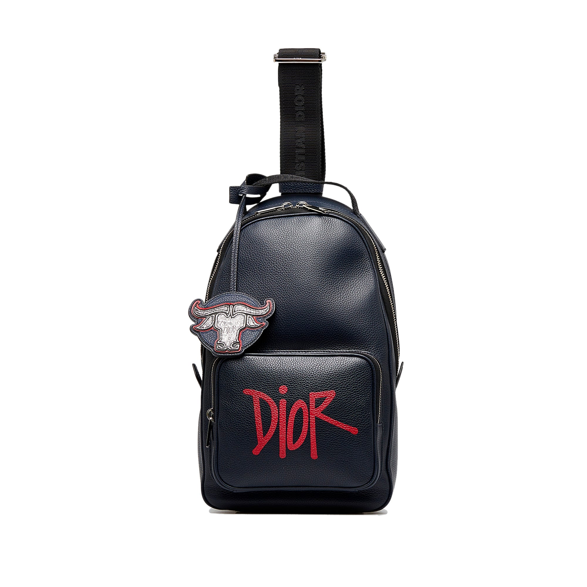 Dior | Pre-Owned Shawn Stussy Grained Calfskin Year of the Ox Sling Bag | Blue/Navy