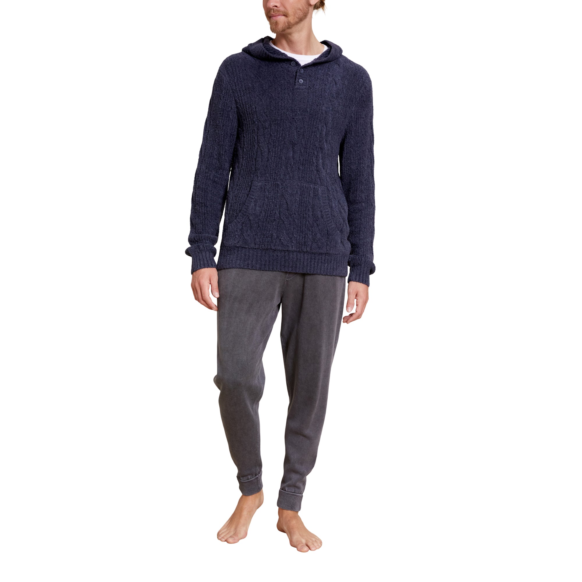 Cozychic Lite Men's Cable Hooded Henley | Indigo