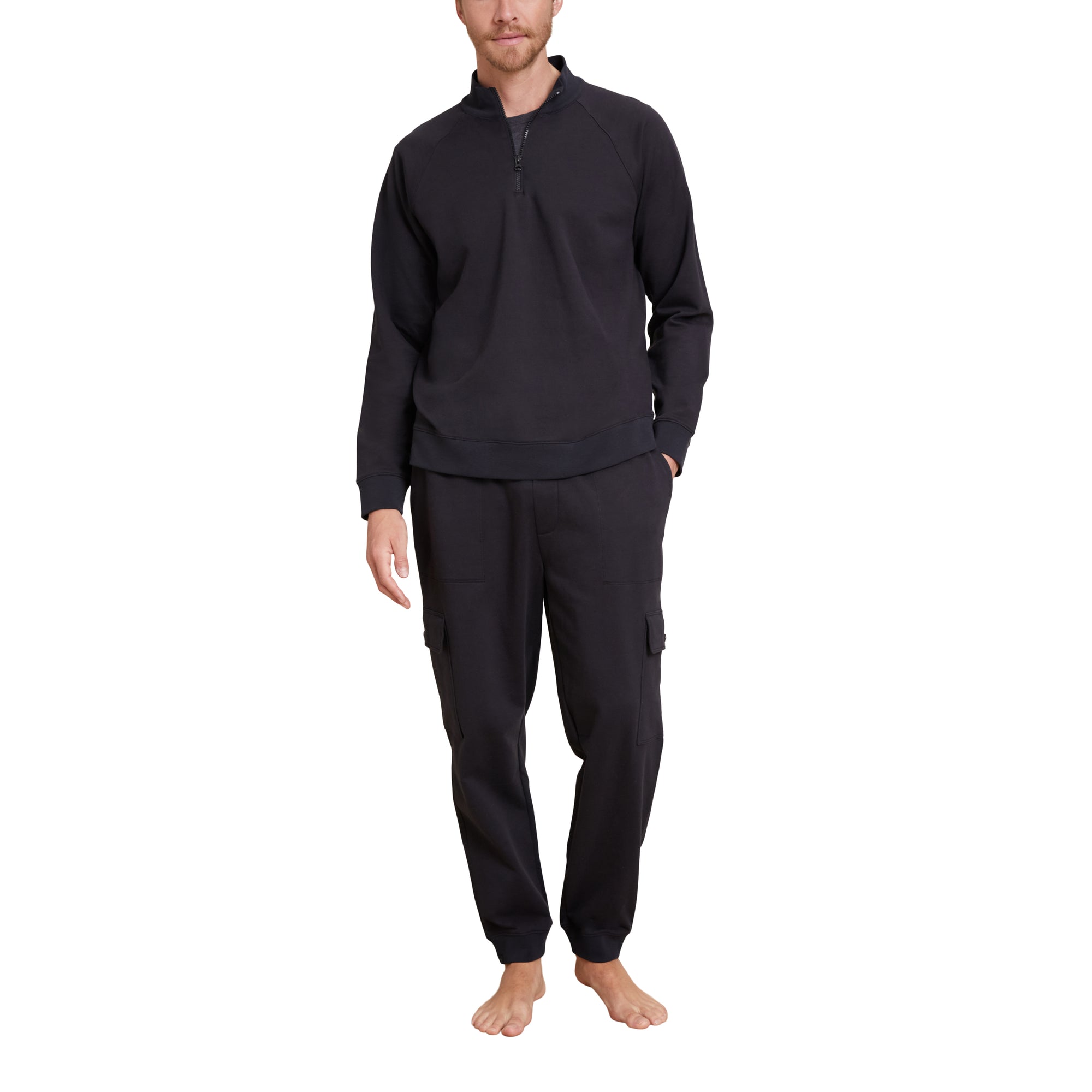 Malibu Collection Men's Pima Cotton Fleece Half Zip Pullover | Black