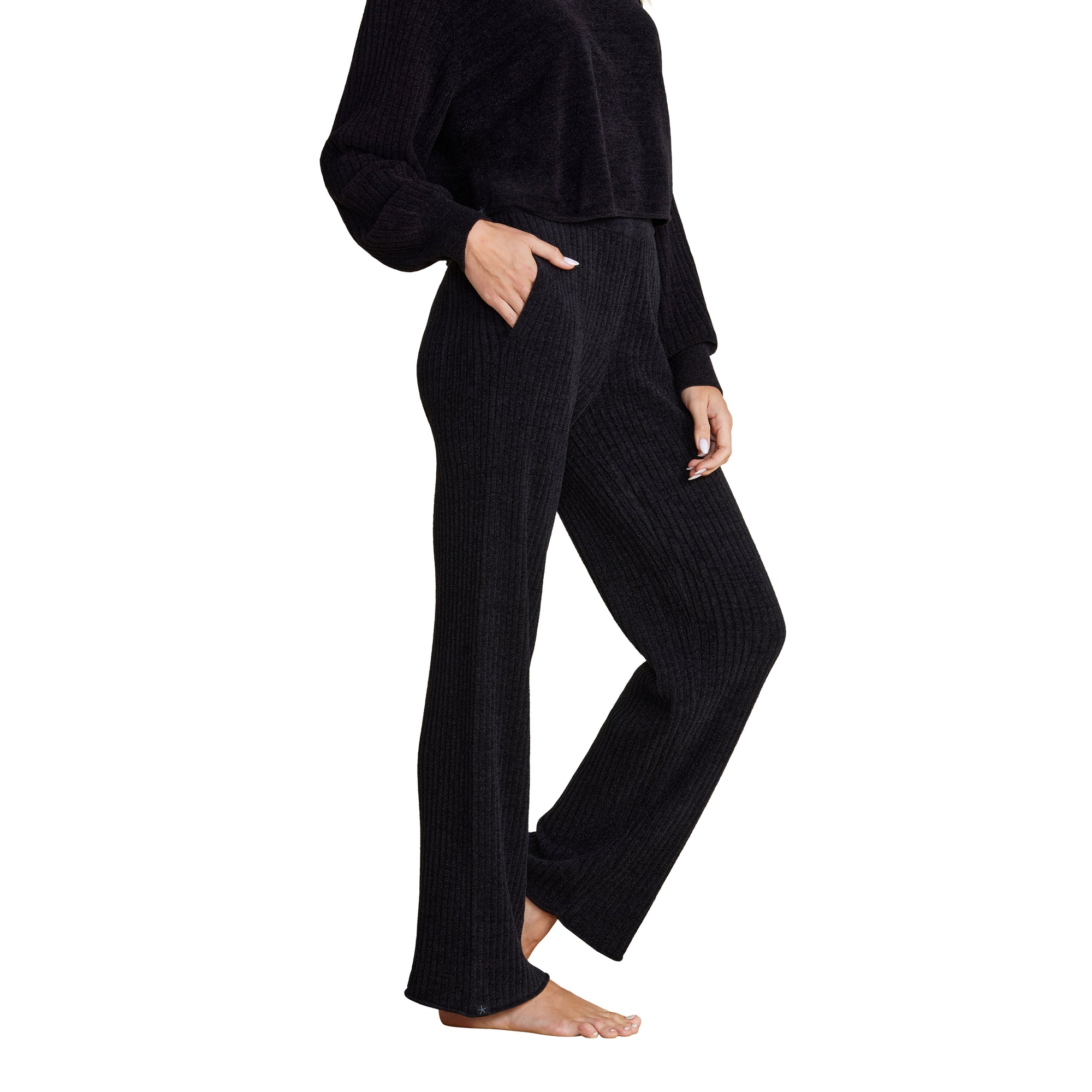 Cozychic Ultra Lite Rib Rolled Edge Pant | Black