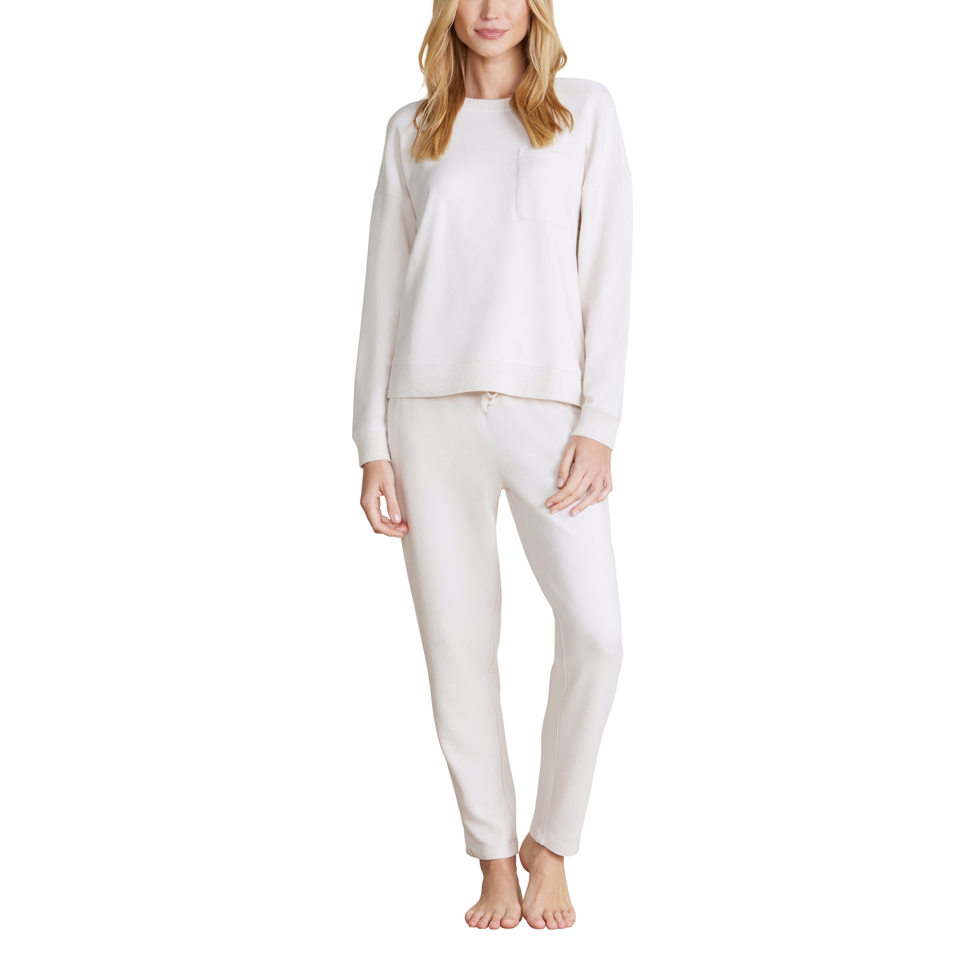 Malibu Collection Brushed Fleece Sweater Mix Pullover | Sand Dune