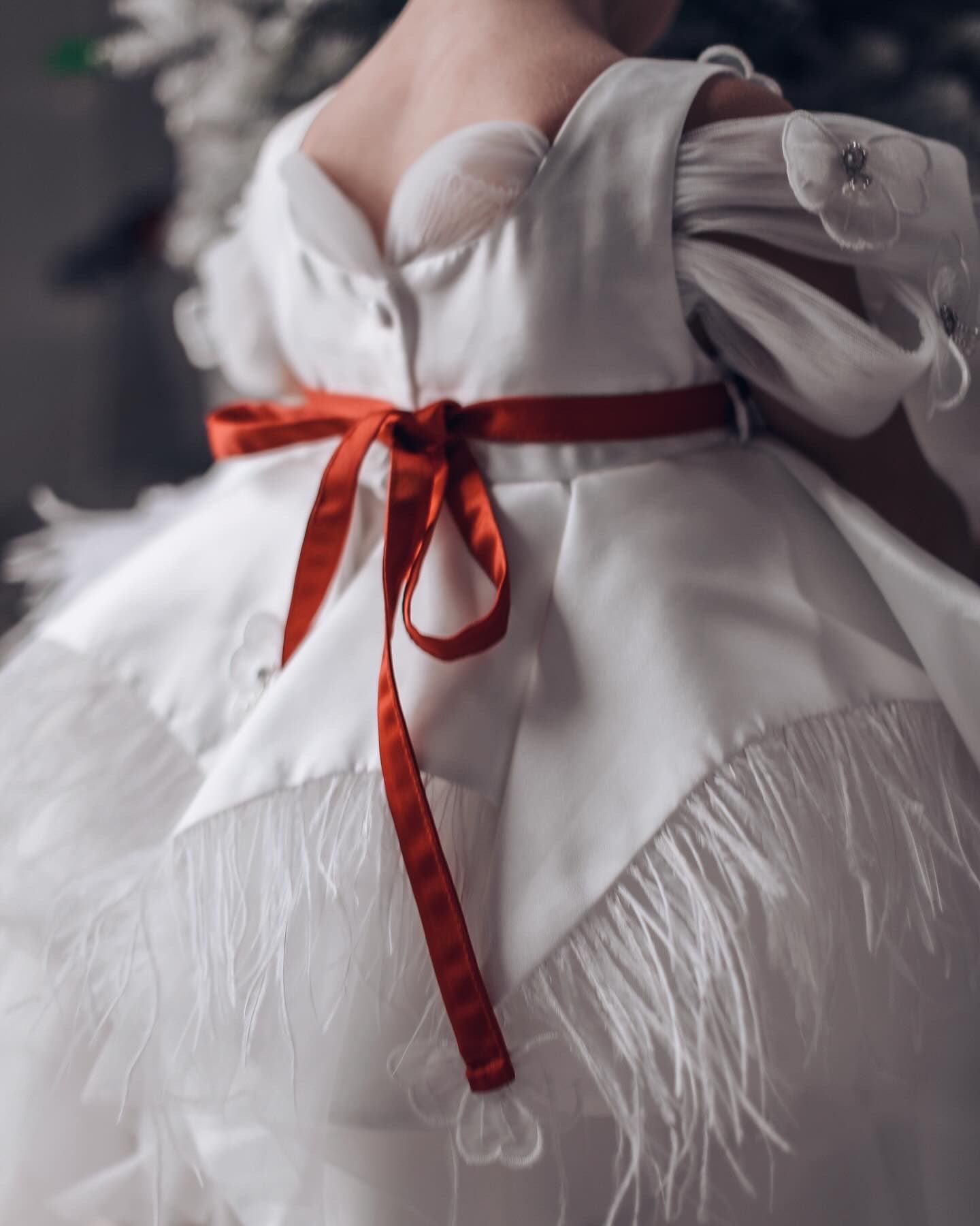 Constanza White Ceremony  Dress with Red Bow | Red