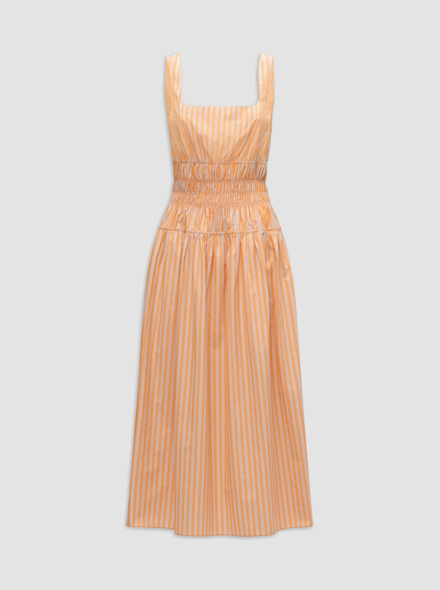 Belinda Gathered Waist Dress | Orange/White