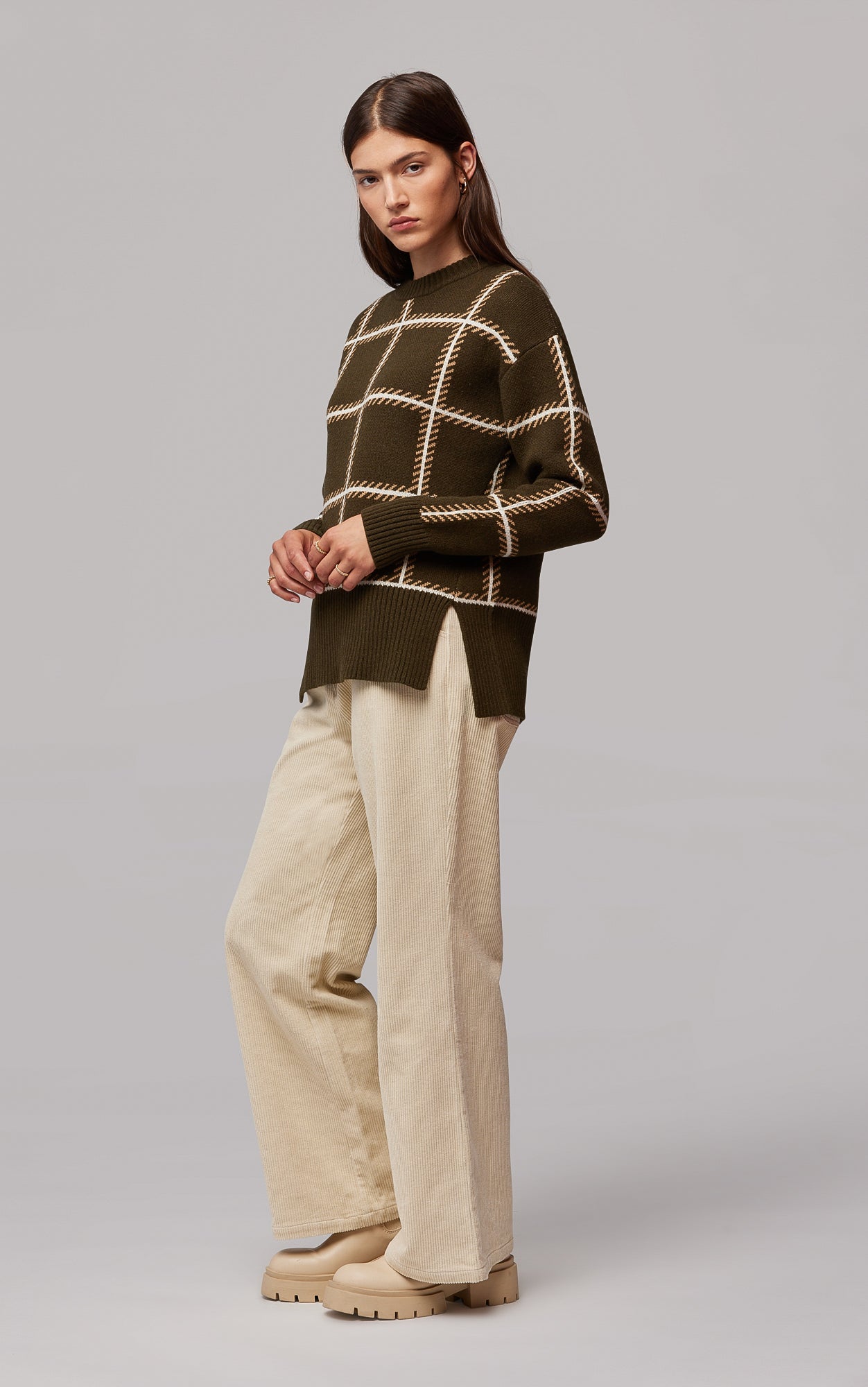 Belen Responsible Wool Blend Jacquard Plaid Sweater | Cedar