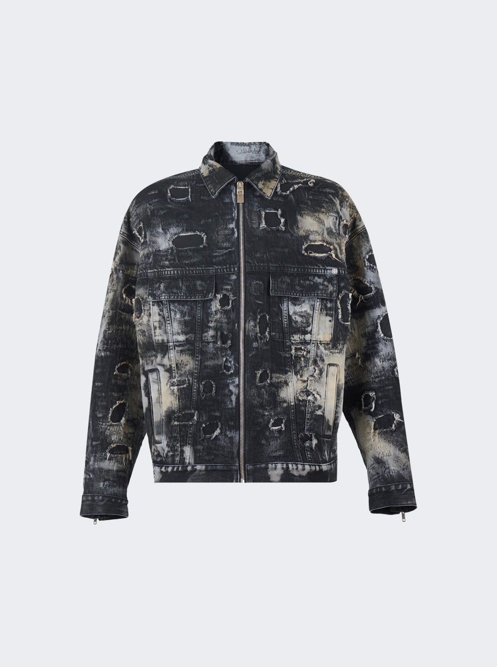 Men | Givenchy | Oversized Fit 4g Rivet Zip Denim Jacket Black And Beige