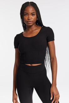 Bandier | Rib Crop Short Sleeve | Black Rib