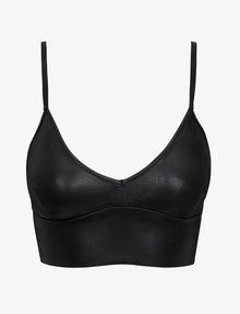 Faux Leather Longline Bralette::Black::Main