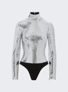 Women | Brandon Maxwell | Long Sleeve Sequin Bodysuit | Silver